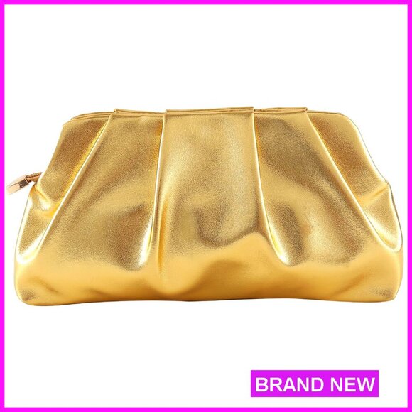 Handbags - Ruched Clutch Purse with Detachable Chain Strap Crossbody Evening Bag